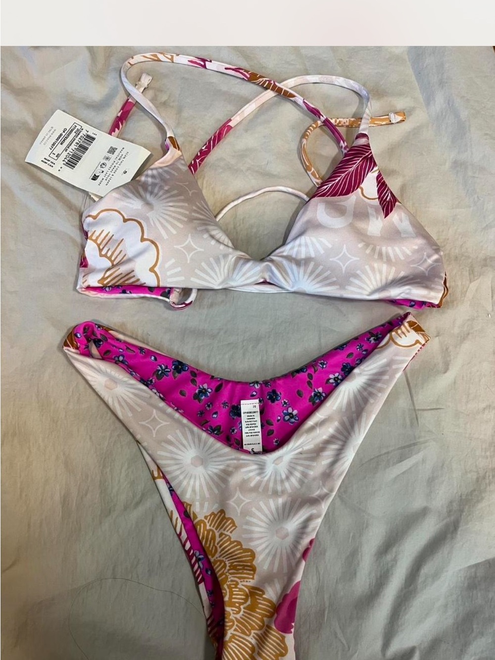Maaji pink and white Floral Print Two-Piece Bikini - Pink & Cream